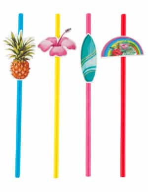 Tropische Hawaii-Strohhalme aus Pappkarton 8 Stück bunt 19 cm