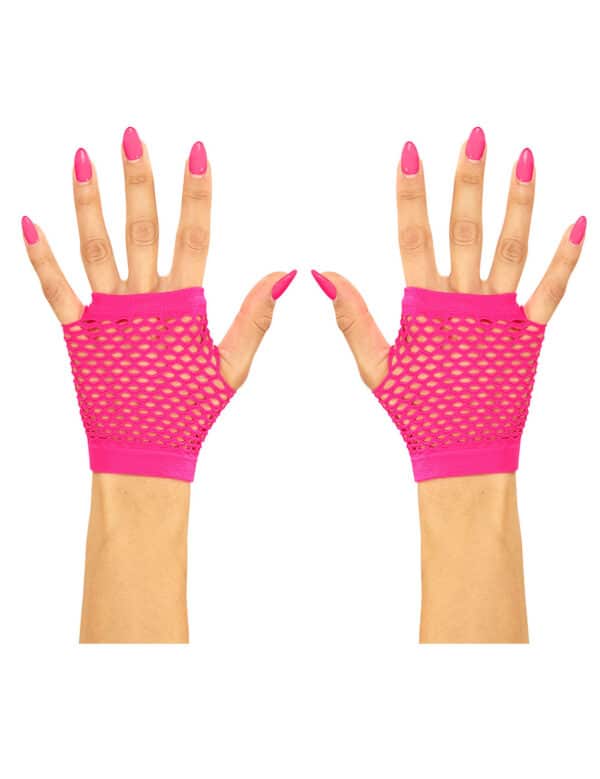 80er-Jahre Netzhandschuhe fingerlos neonpink