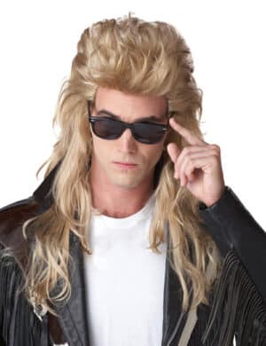 80er Jahre Rocker Langhaar Vokuhila Perücke blond