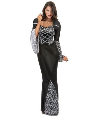Elegante Vampirlady Halloween-Damenkostüm schwarz-weiss