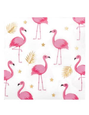 Flamingo-Servietten Tropen 20 Stück weiß-gold-pink 33 x 33 cm