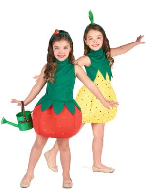 Früchte-Paarkostüm für Kinder Karneval rot-grün-gelb