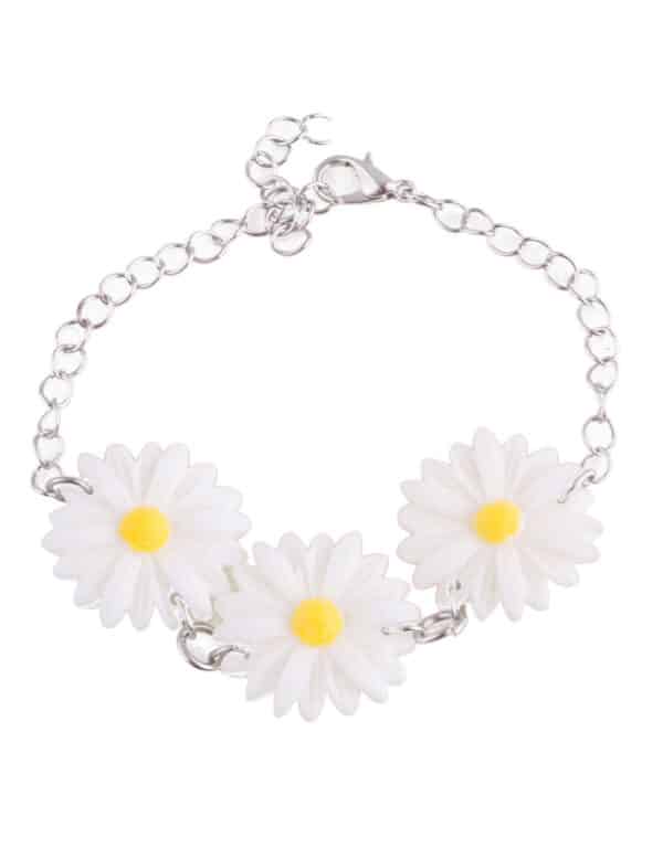 Gänseblümchen-Armband Kostümaccessoire silber-weiss-gelb