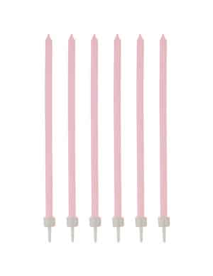 Geburtstagskerzen mit Halter 16 Stück rosa-weiss 12cm