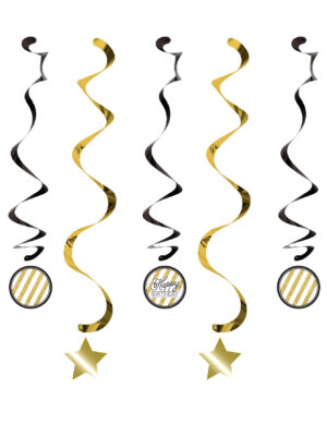 Geburtstagsspiralen 5 Stück schwarz-gold
