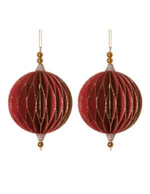 Glitzernde Origami-Weihnachtskugeln Weihnachts-Hängedeko 2 Stück rot-goldfarben 13 cm