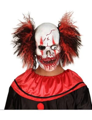 Grauenhafte Horrorclown-Maske mit blutigverschmiertem Mund Halloweenmaske weiss-rot-schwarz