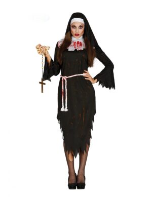 Halloween-Nonnenkostüm Blutige Nonne schwarz-weiss-rot