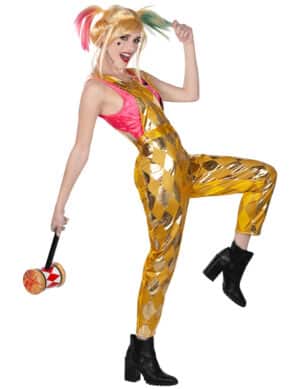 Harley Quinn-Latzhose für Damen Birds of Prey Halloweenkostüm gold