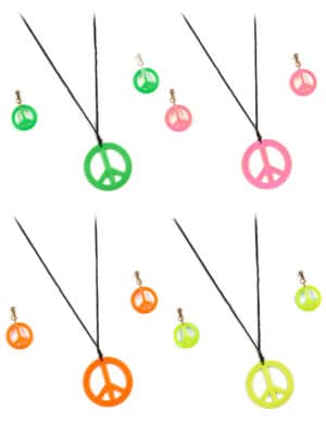 Hippie Accessoire-Set mit Halskette und Ohrringen 3-teilig pink-schwarz