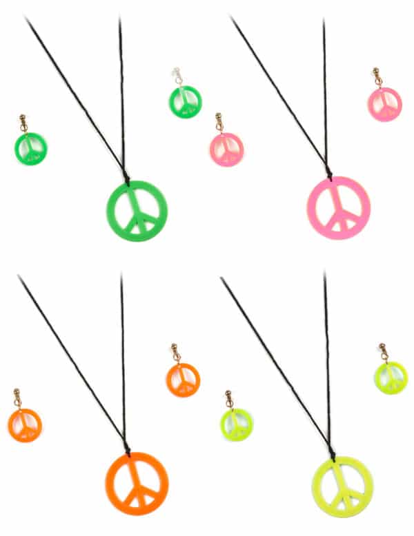 Hippie Accessoire-Set mit Halskette und Ohrringen 3-teilig pink-schwarz