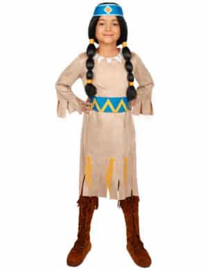 Indianerin Kinderkostüm Regenbogen Yakari-Lizenzkostüm beige-blau
