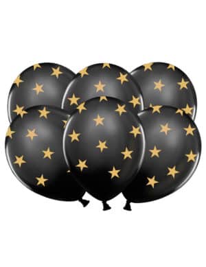 Latexballons mit Sternen 6 Stück schwarz-gold