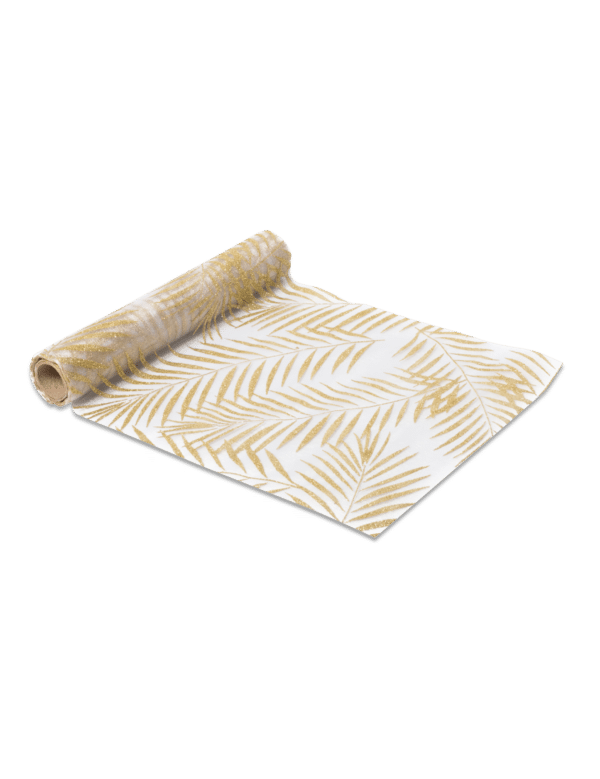 Palmenblatt-Tischläufer weiß-goldfarben 28 cm x 5 m