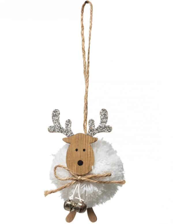 Pompon-Rentier Christbaum-Schmuck für Weihnachten weiß-braun-silberfarben 10 cm