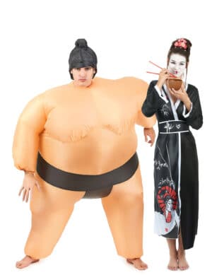 Sumo und Geisha-Paarkostüm bunt