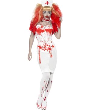 Zombie Horror Krankenschwester Halloween Damenkostüm weiss-rot